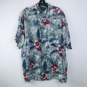 Expressions‎ Men's Blue Floral Sleeveless Hawaiian Shirt Size M